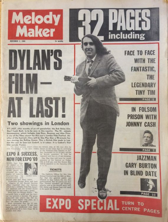 Melody Maker 2 November 1968 Bob Dylan front cover