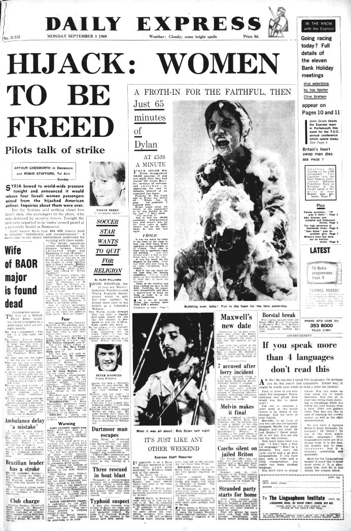 daily express Bob Dylan front cover