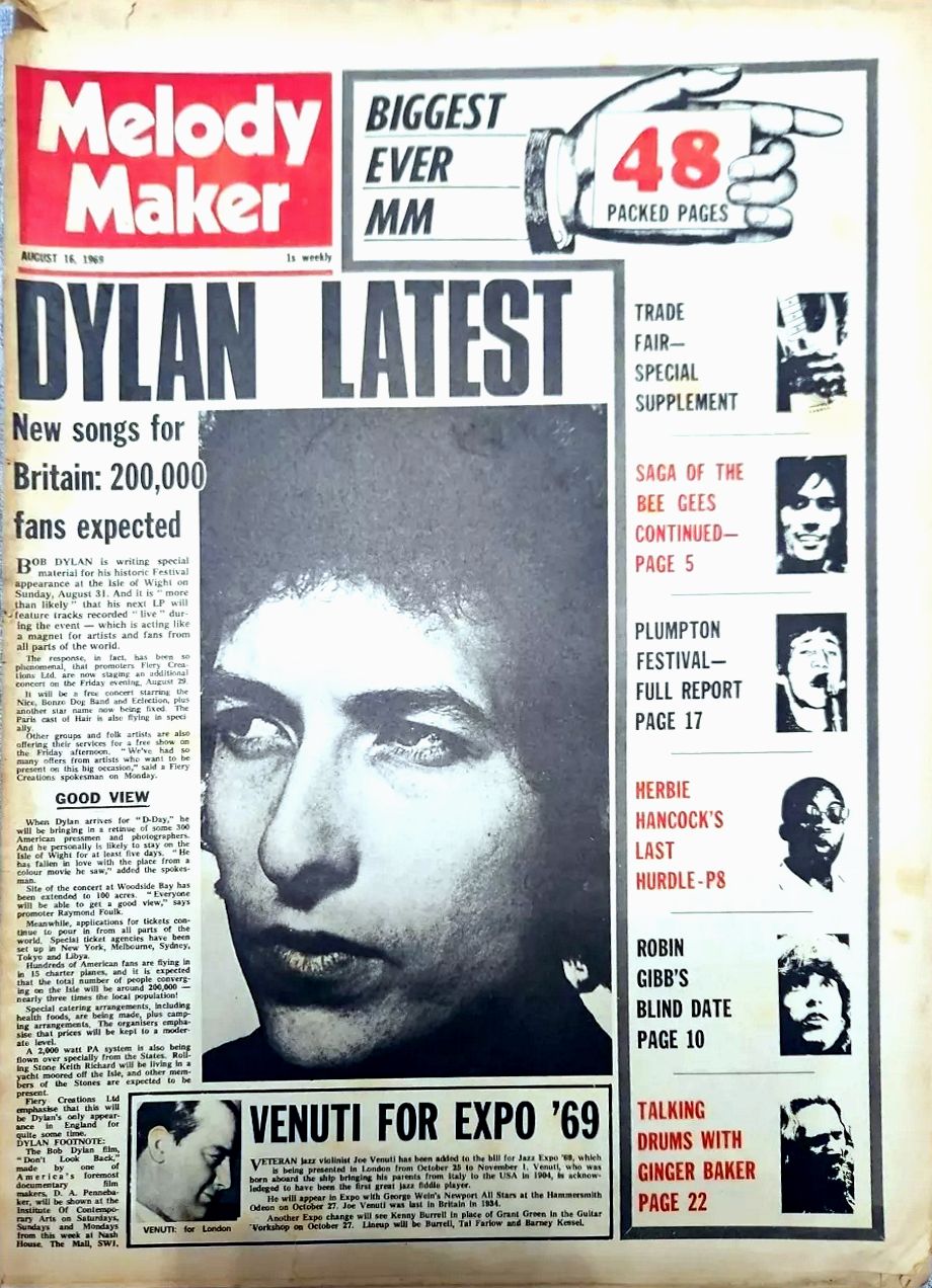 Melody Maker 16 August 1969 Bob Dylan front cover