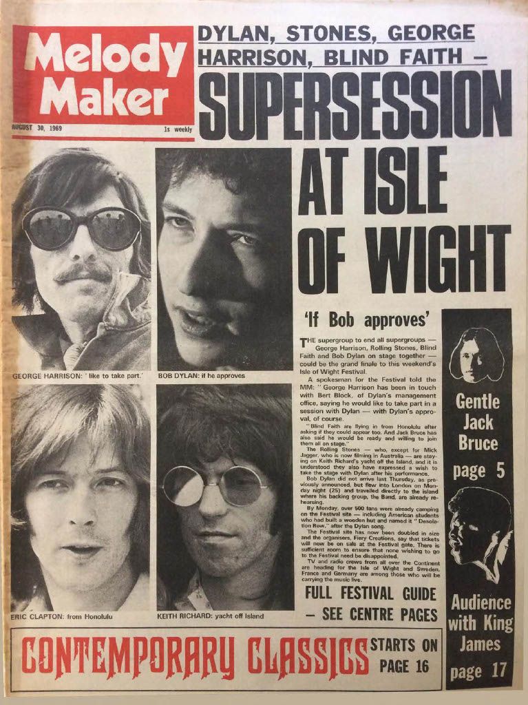 Melody Maker 30 Aug
1969 Bob Dylan front cover