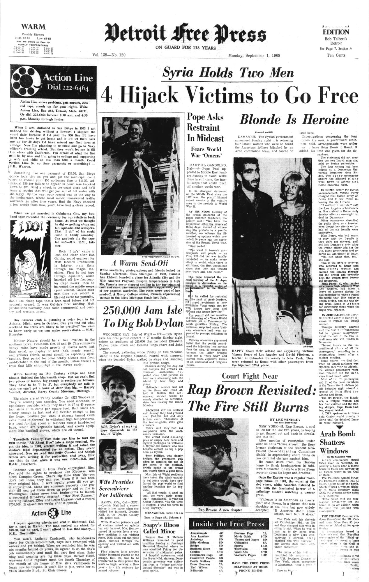 detroit free press Bob Dylan front cover