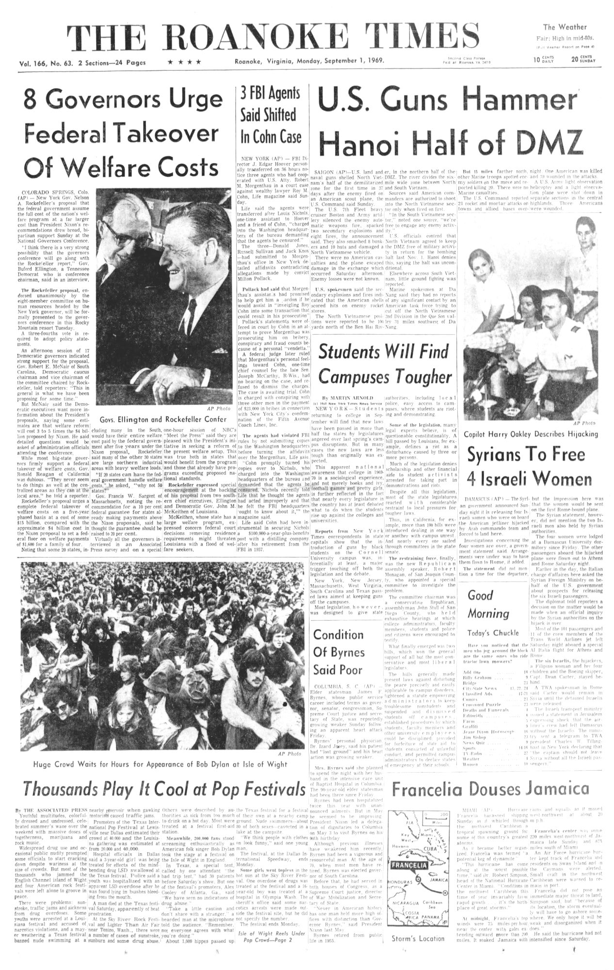 roanoke times Bob Dylan front cover