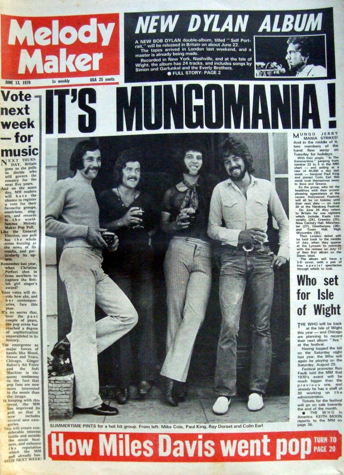Melody Maker 13 July 1970 Bob Dylan front cover
