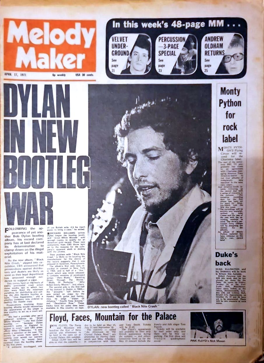 Melody Maker 17 April 1971 Bob Dylan front cover