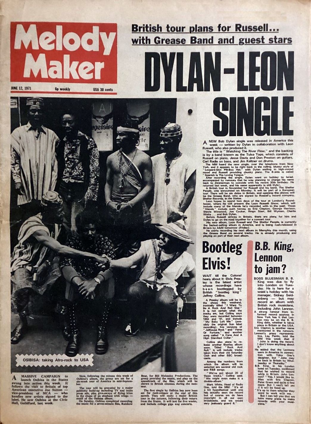 Melody Maker Bob Dylan front cover 10 June 1971