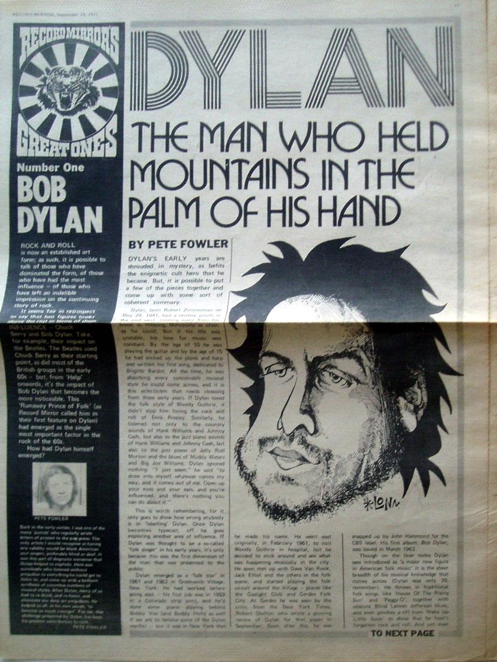 record mirror magazine 18 September 1971 Bob Dylan front cover