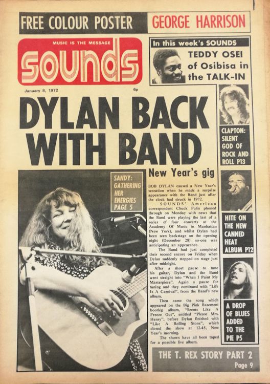 sounds magazine uk 8 January 1972 Bob Dylan front cover