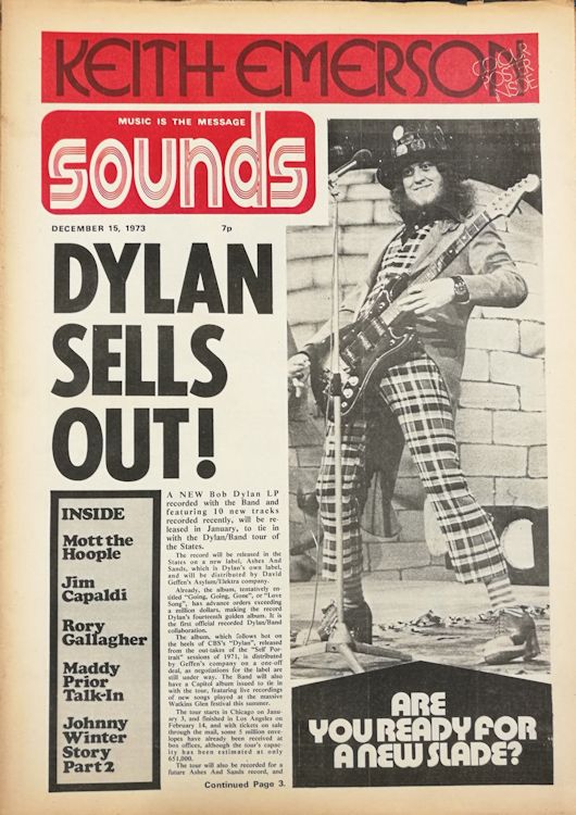 sounds magazine uk 15 December 1973 Bob Dylan front cover