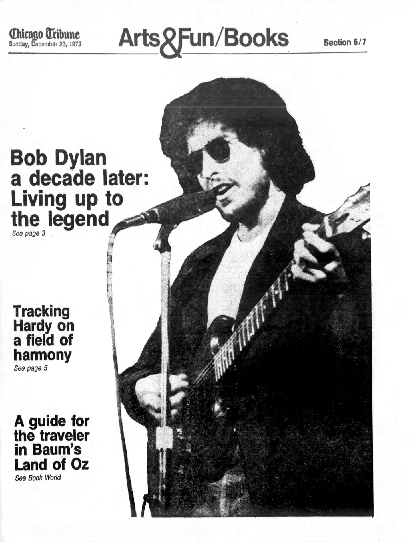 chicago tribune Bob Dylan front cover