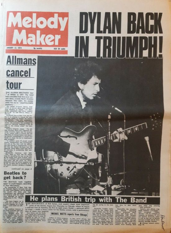 Melody Maker 12 January 1974 Bob Dylan front cover
