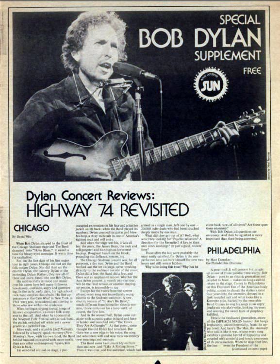 ann arbor Feb 1974 Bob Dylan front cover