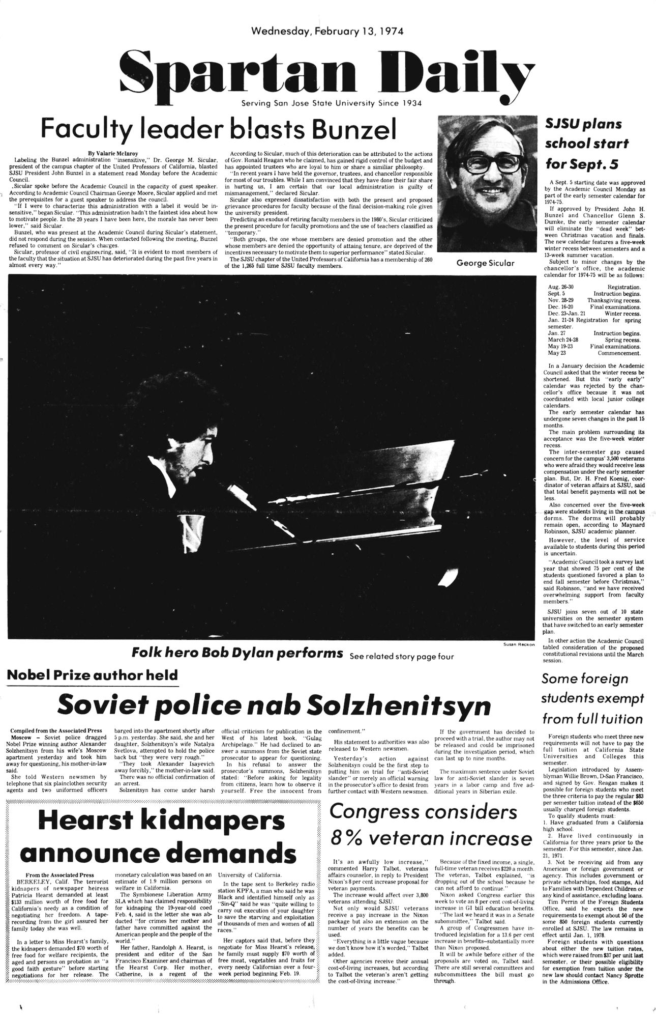 Spartan Daily Bob Dylan front cover