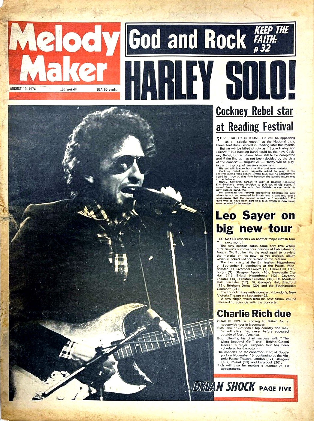 Melody Maker 10 August 1974 Bob Dylan front cover