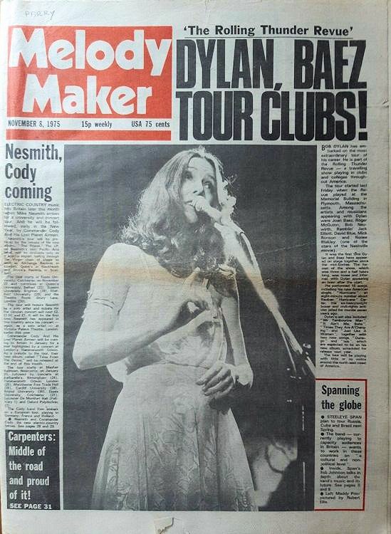 Melody Maker 8 November 1975Bob Dylan front cover