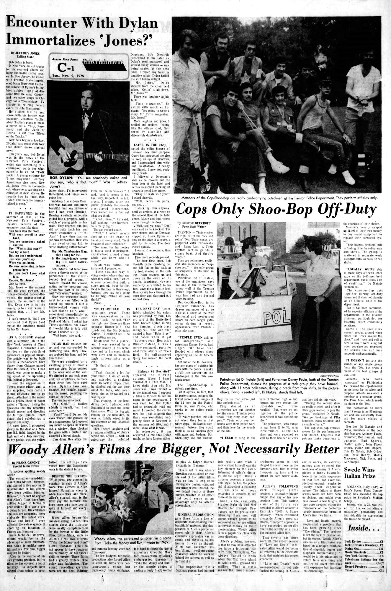 Asbury Park Press Bob Dylan front cover
