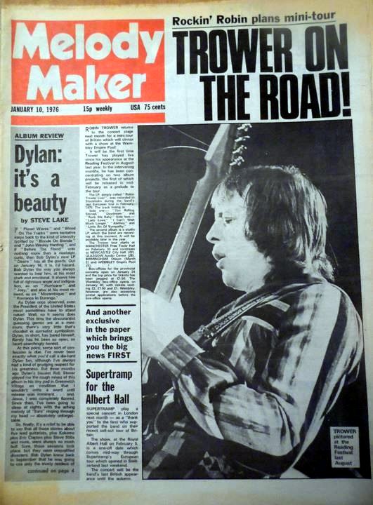 Melody Maker Bob Dylan 10 January 1976front cover