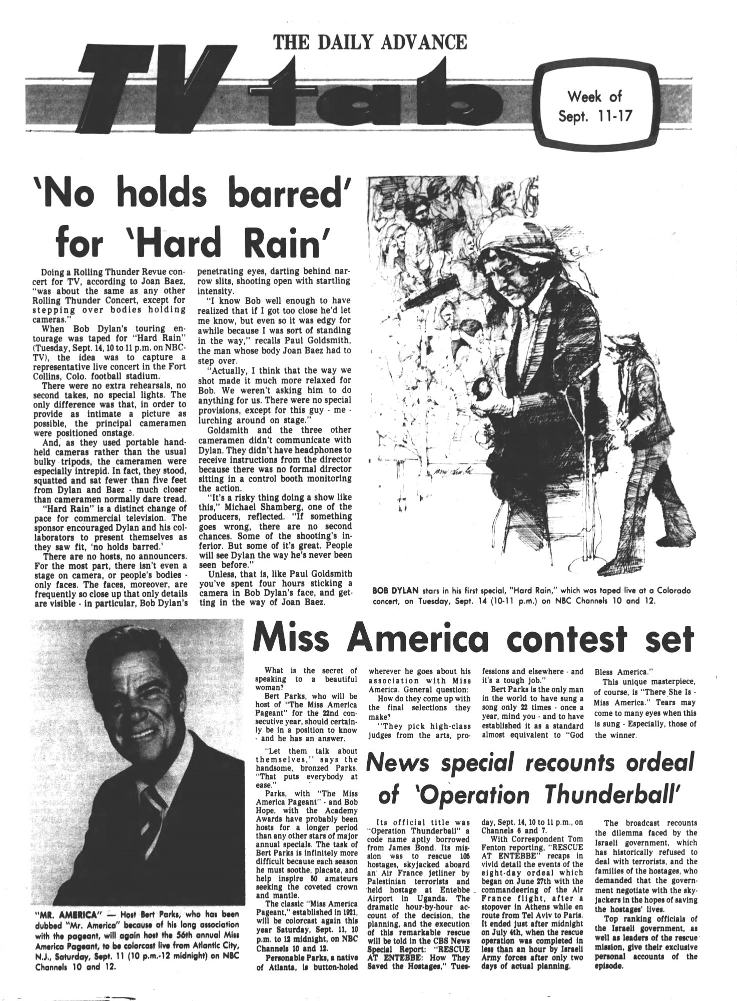 The Daily Advance Bob Dylan front cover
