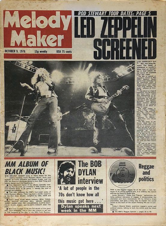 Melody Maker 9 October 1976 Bob Dylan front cover