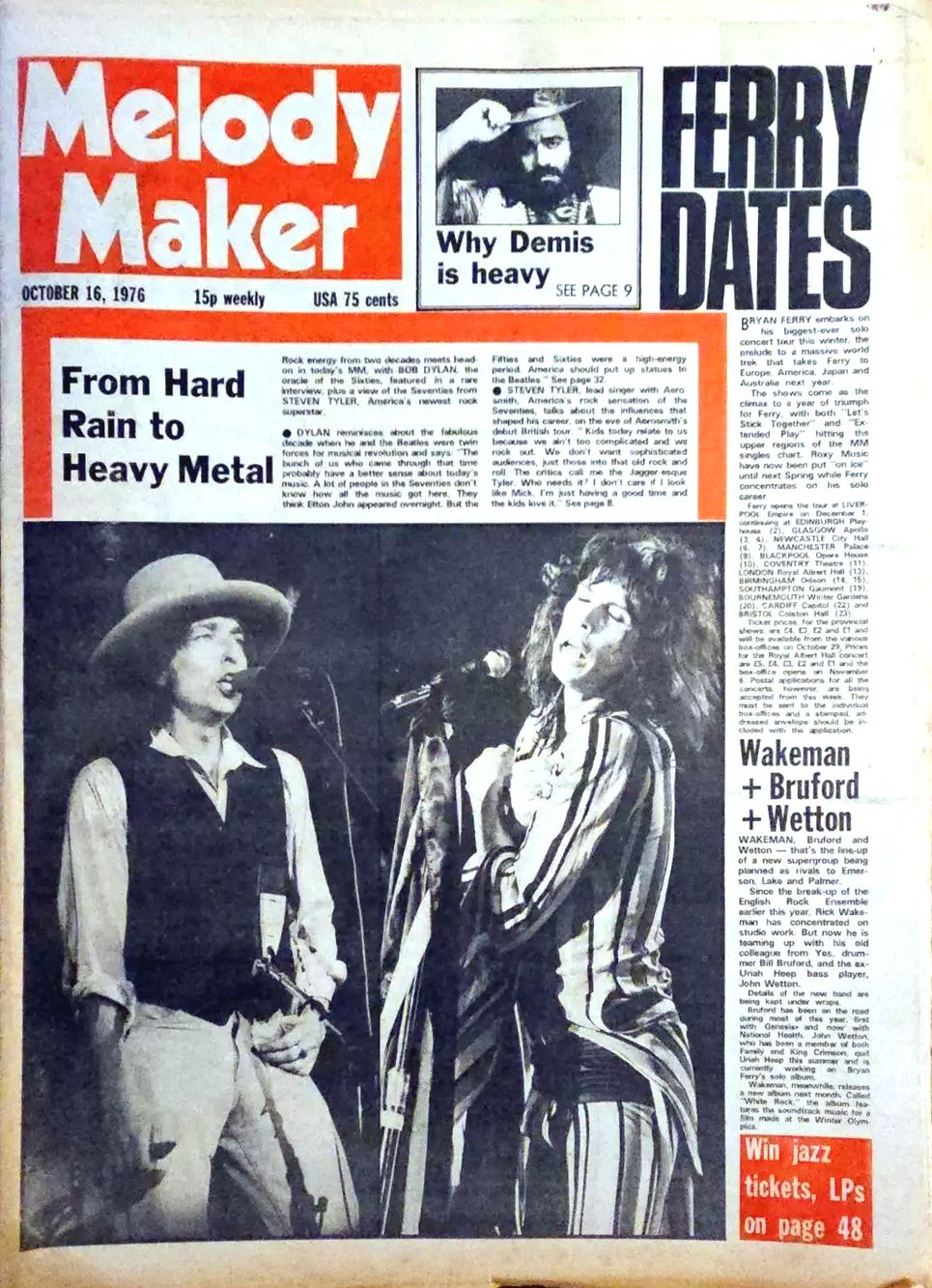 Melody Maker 16 October 1976 Bob Dylan front cover