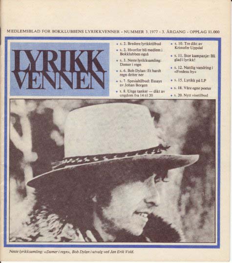 lyrikk vennen magazine Bob Dylan front cover
