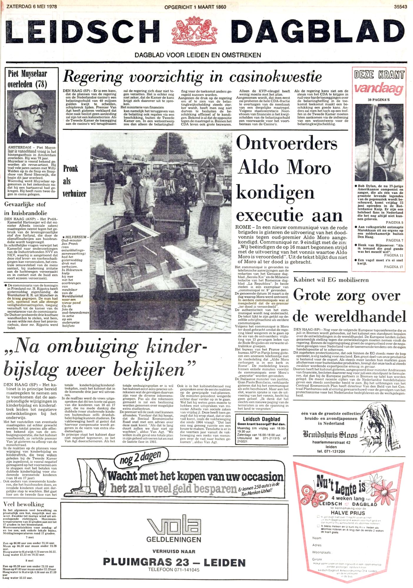 leisch Dagblad 6 may 1978 Bob Dylan front cover