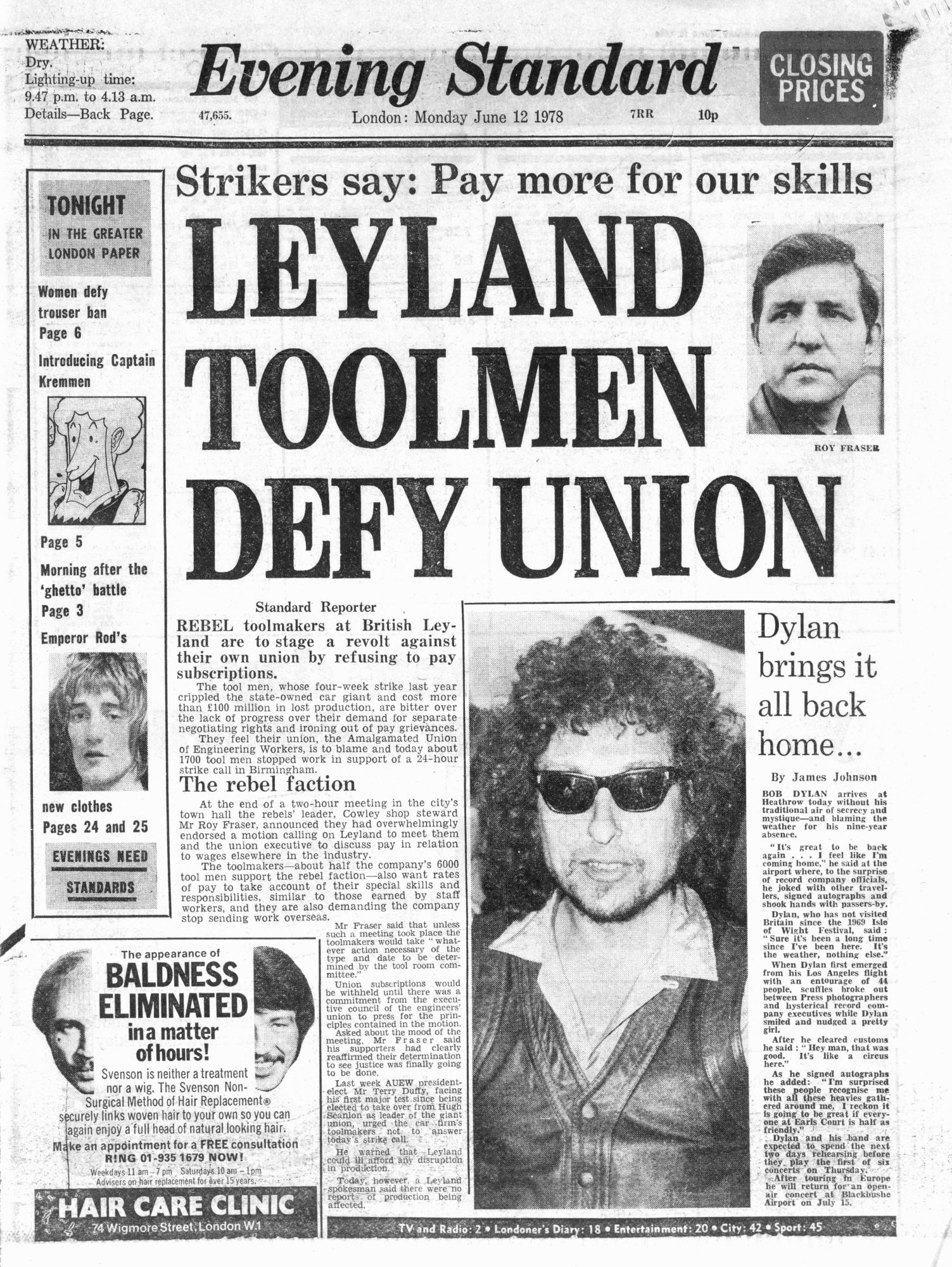 evening standard magazine 12 06 1978 Bob Dylan front cover