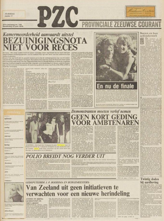Provinciale Zeeuwse Courant 22 06 78 Bob Dylan front cover