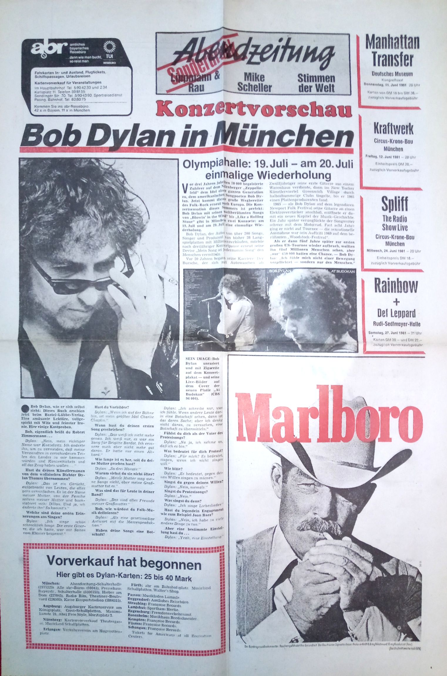 abendzeitung 1978  Bob Dylan cover story