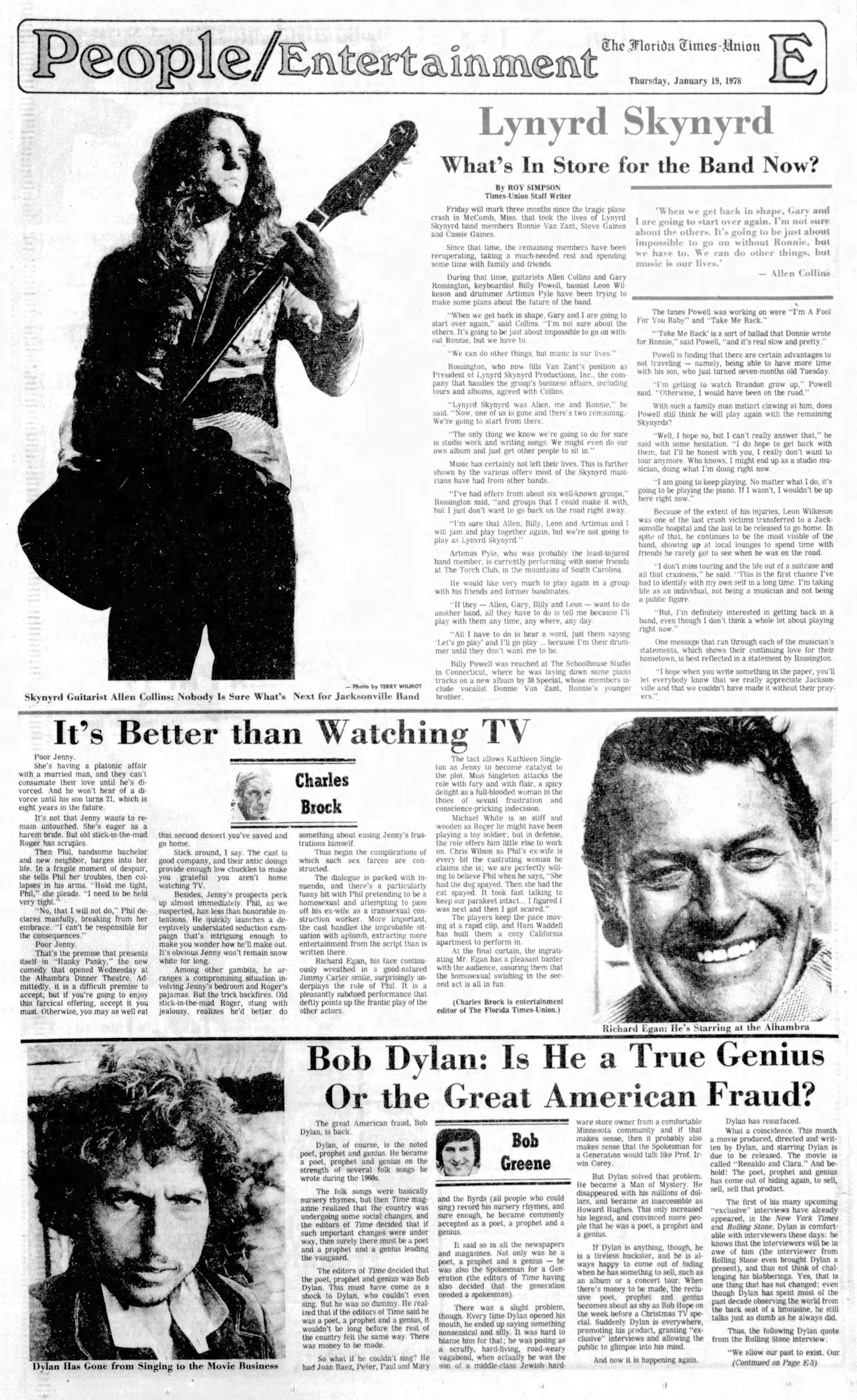 florida times union Bob Dylan front cover