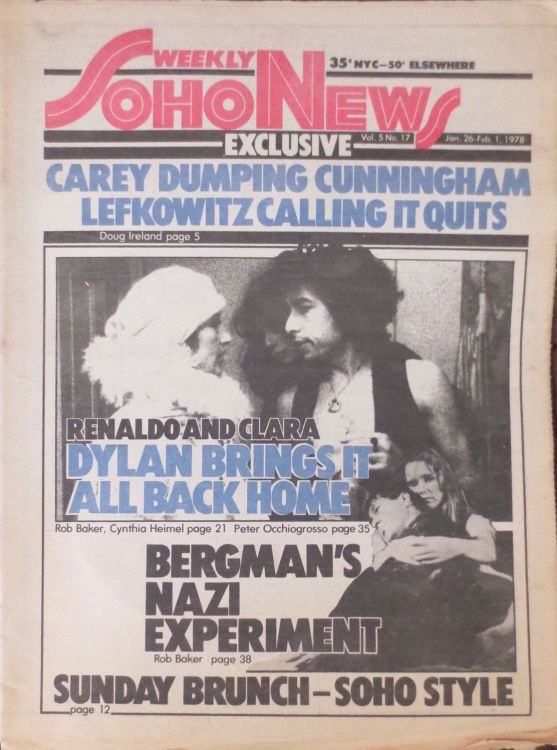 soho news USA 26 January 1978 magazine Bob Dylan cover story