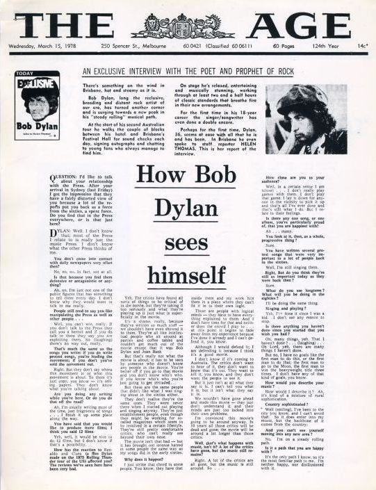 The age 1978 australia Bob Dylan front cover