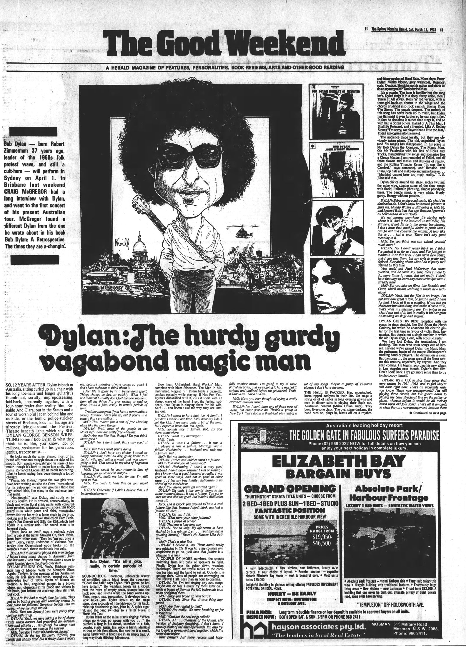 the sydney morning herald March 1978 Bob Dylan front cover