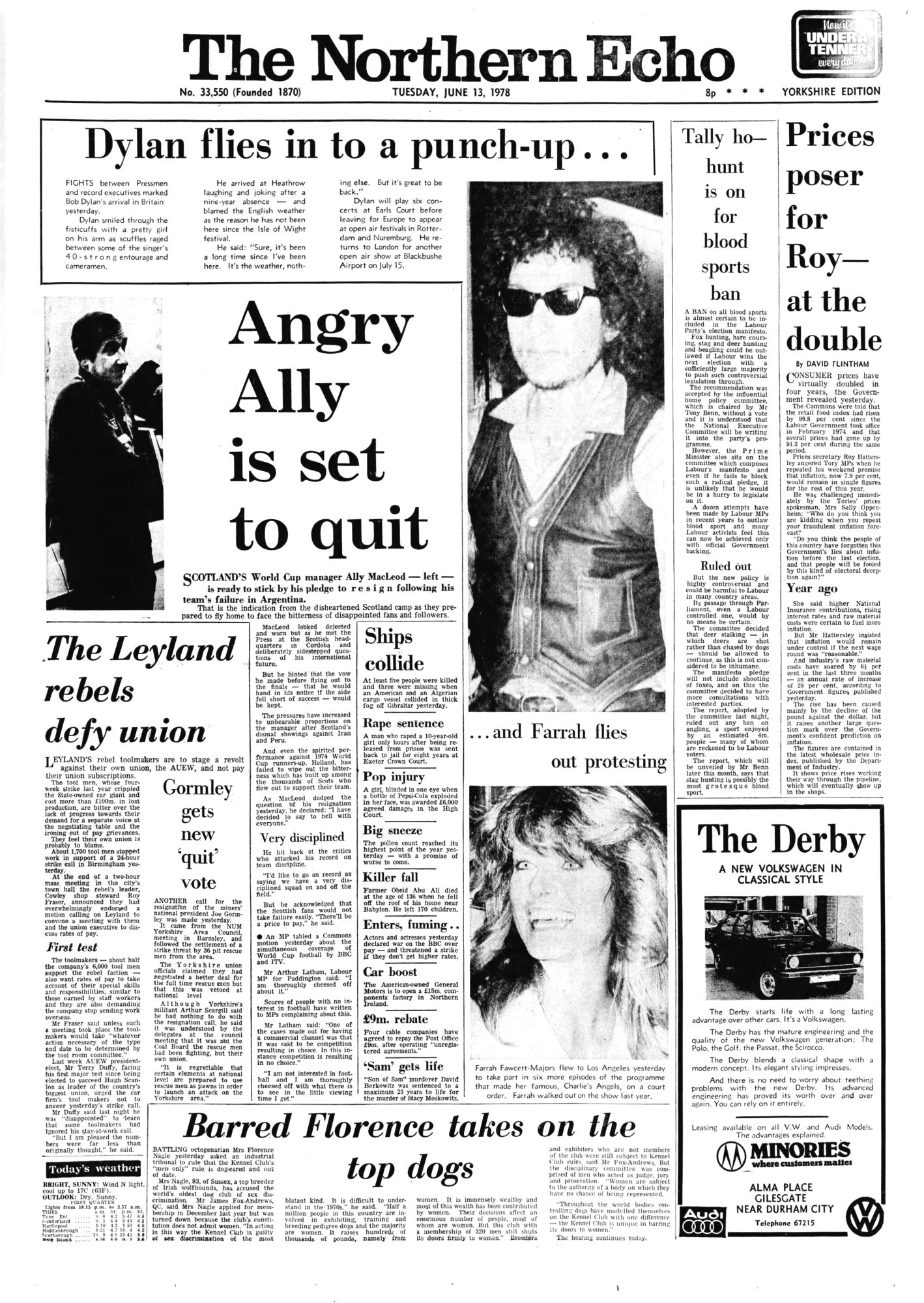 The Northern Echo Bob Dylan front cover