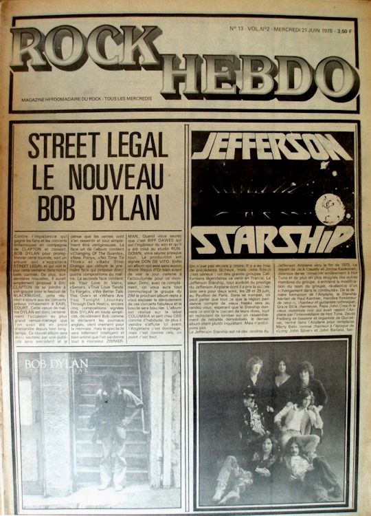 rock hebdo magazine Bob Dylan front cover