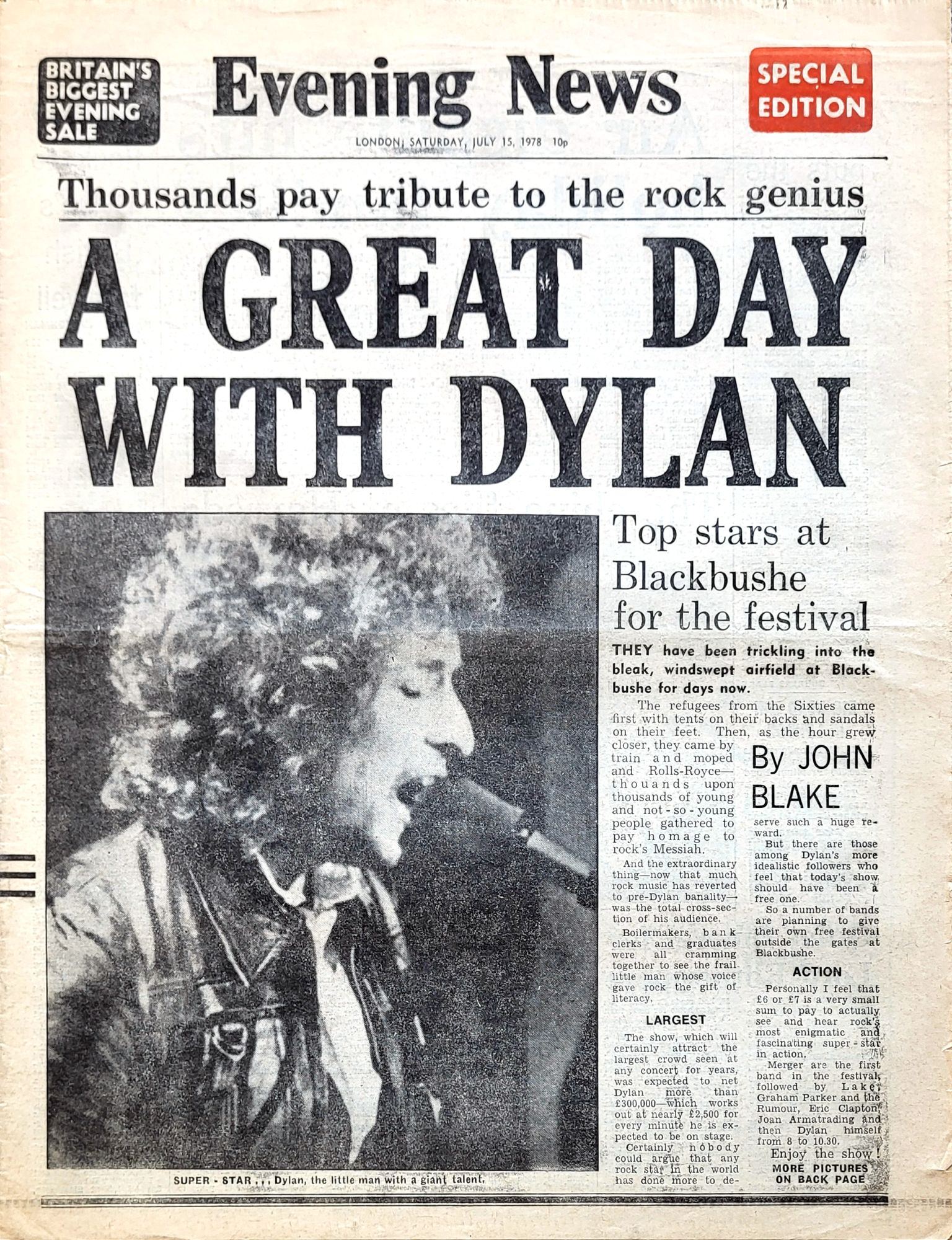evening news 1978 Bob Dylan front cover
