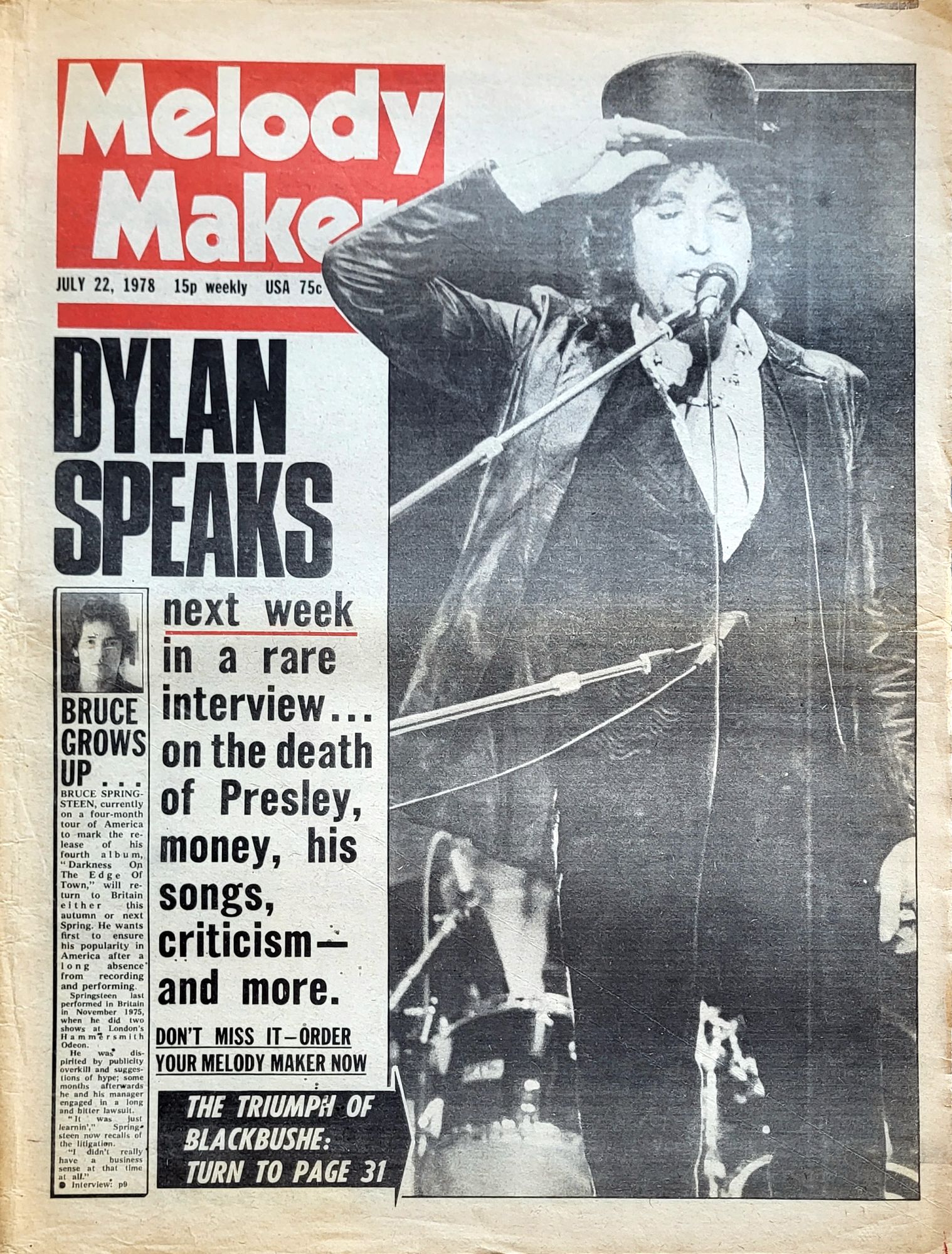 Melody Maker 22 July 1978 Bob Dylan front cover