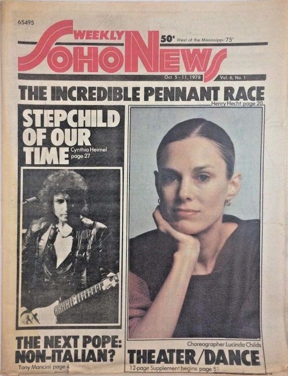 soho news USA 5 October 1978 magazine Bob Dylan cover story