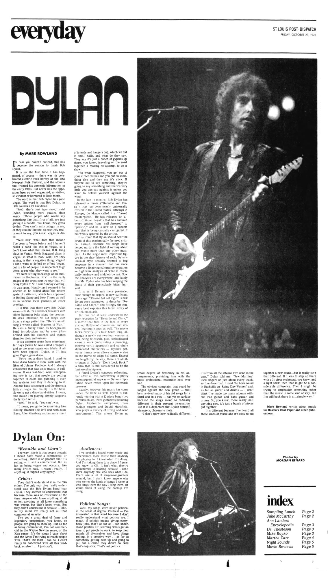 St Louis Post-Dispatch Bob Dylan front cover