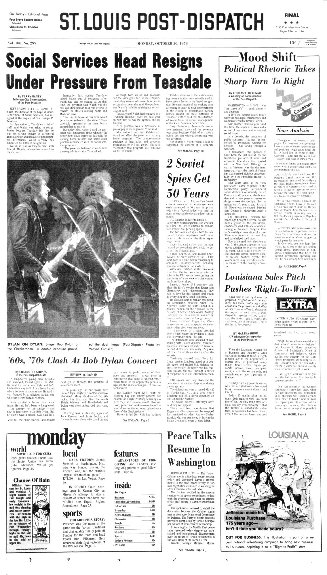 St Louis Post-Dispatch Bob Dylan front cover