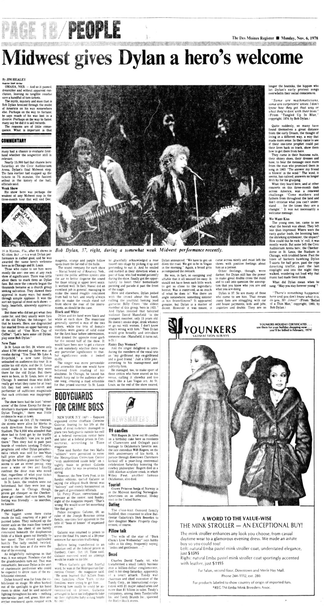 des moines register Bob Dylan front cover