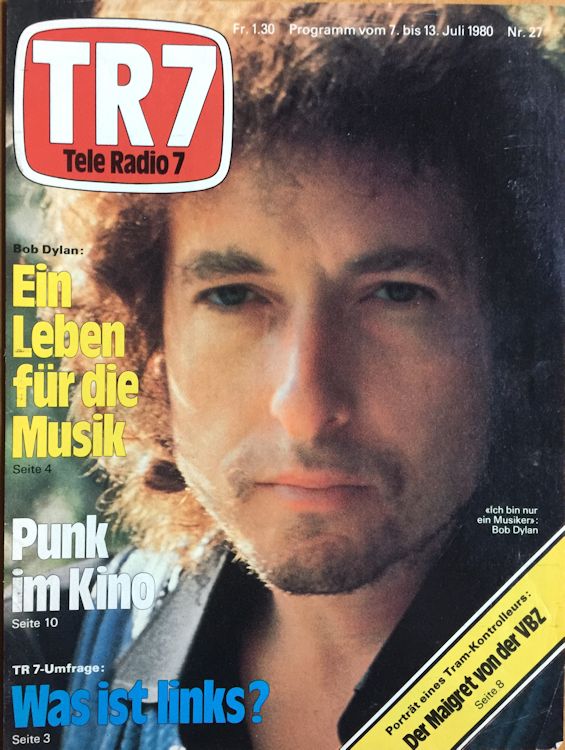 tr7 tele radio 1980 magazine Bob Dylan front cover