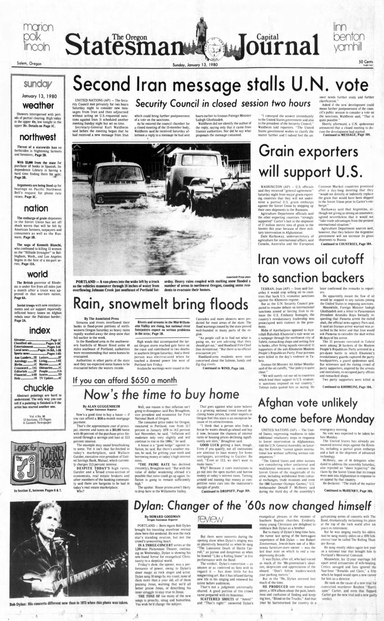 Statesman Journal Bob Dylan front cover