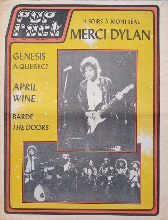 pop rock canada magazine 1980 Bob Dylan front cover