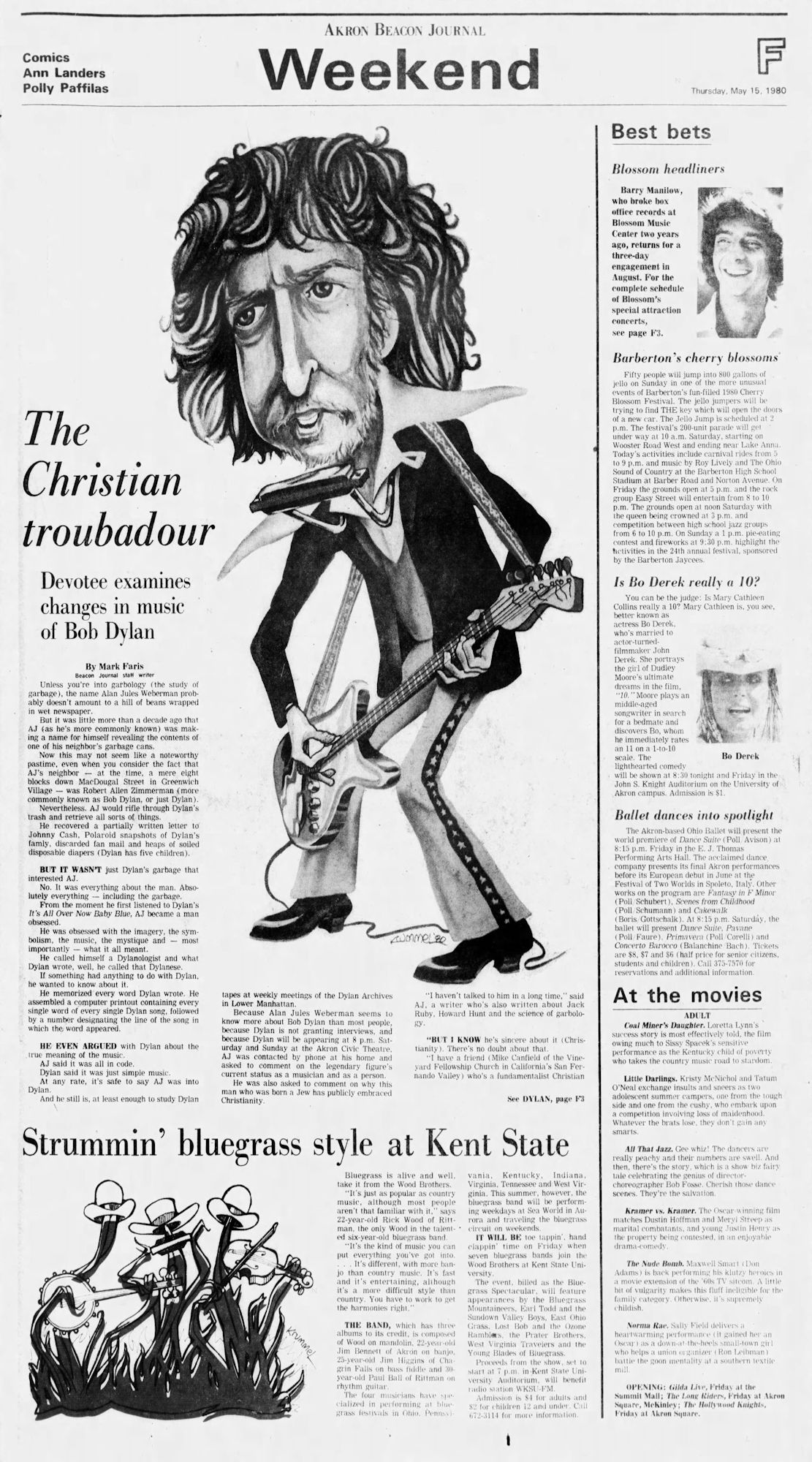 akron beacon journal Bob Dylan front cover