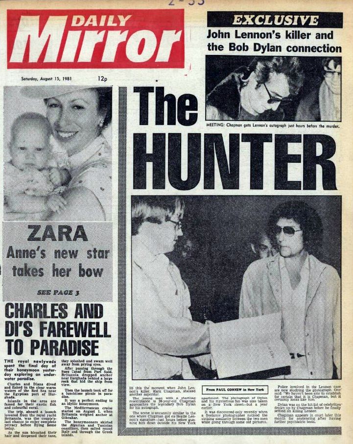 daily mirror 15 Aug 1981 Bob Dylan front cover