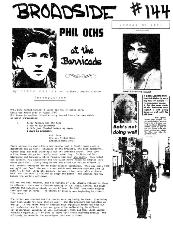 broadside magazine 144 Bob Dylan front cover