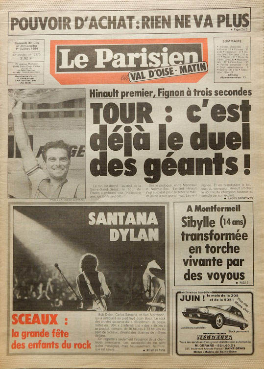le parisien 1984 Bob Dylan front cover