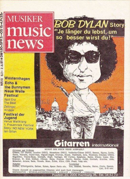 musiker music news magazine Bob Dylan front cover