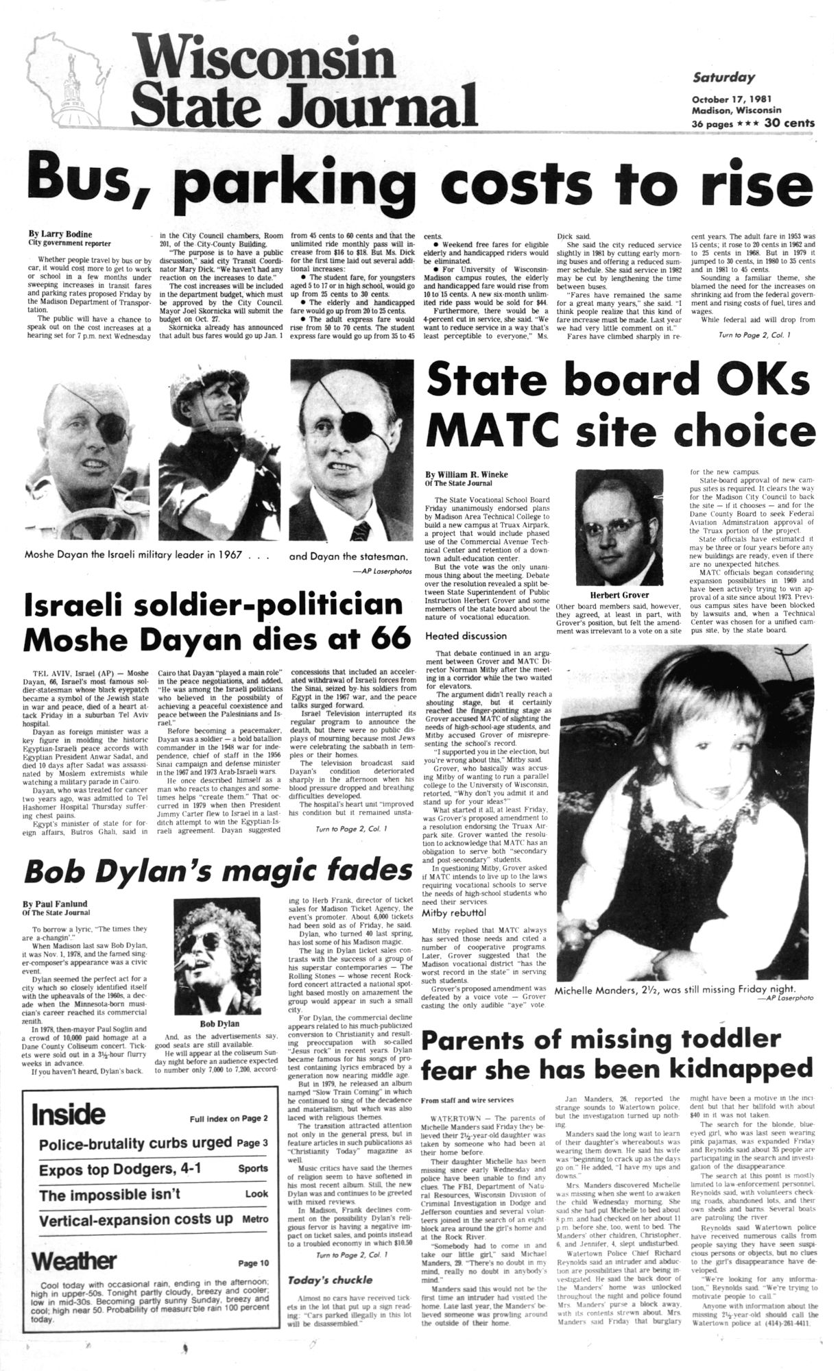 wisconsin state journal Bob Dylan front cover