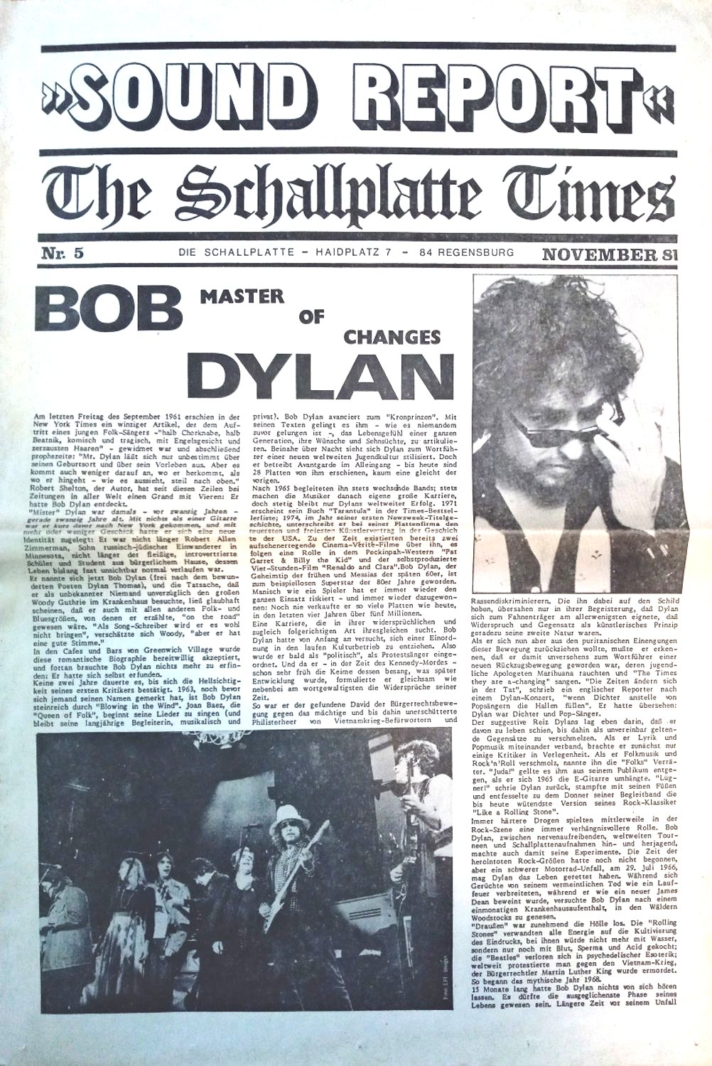 THE SCHALLPLATTE TIMES Bob Dylan front cover